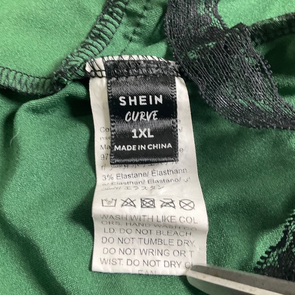 SHEIN Curve Green Black Lace Trim Cami Crop Top Sz 1XL Babydoll Forest Fairy - Picture 3 of 6